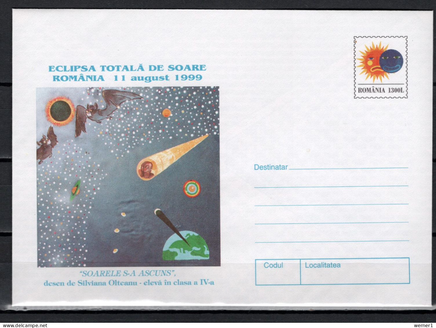 Romania 1999 Space, Total Eclipse, Commemorative Cover - Europe