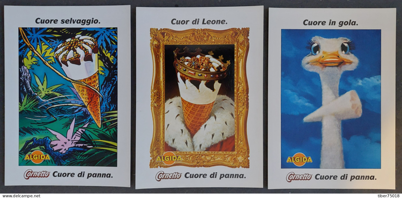 3 Cartes Postales Numérotées - Cornetto Algida (cornet De Glace) Cuere Di Panna - Publicité