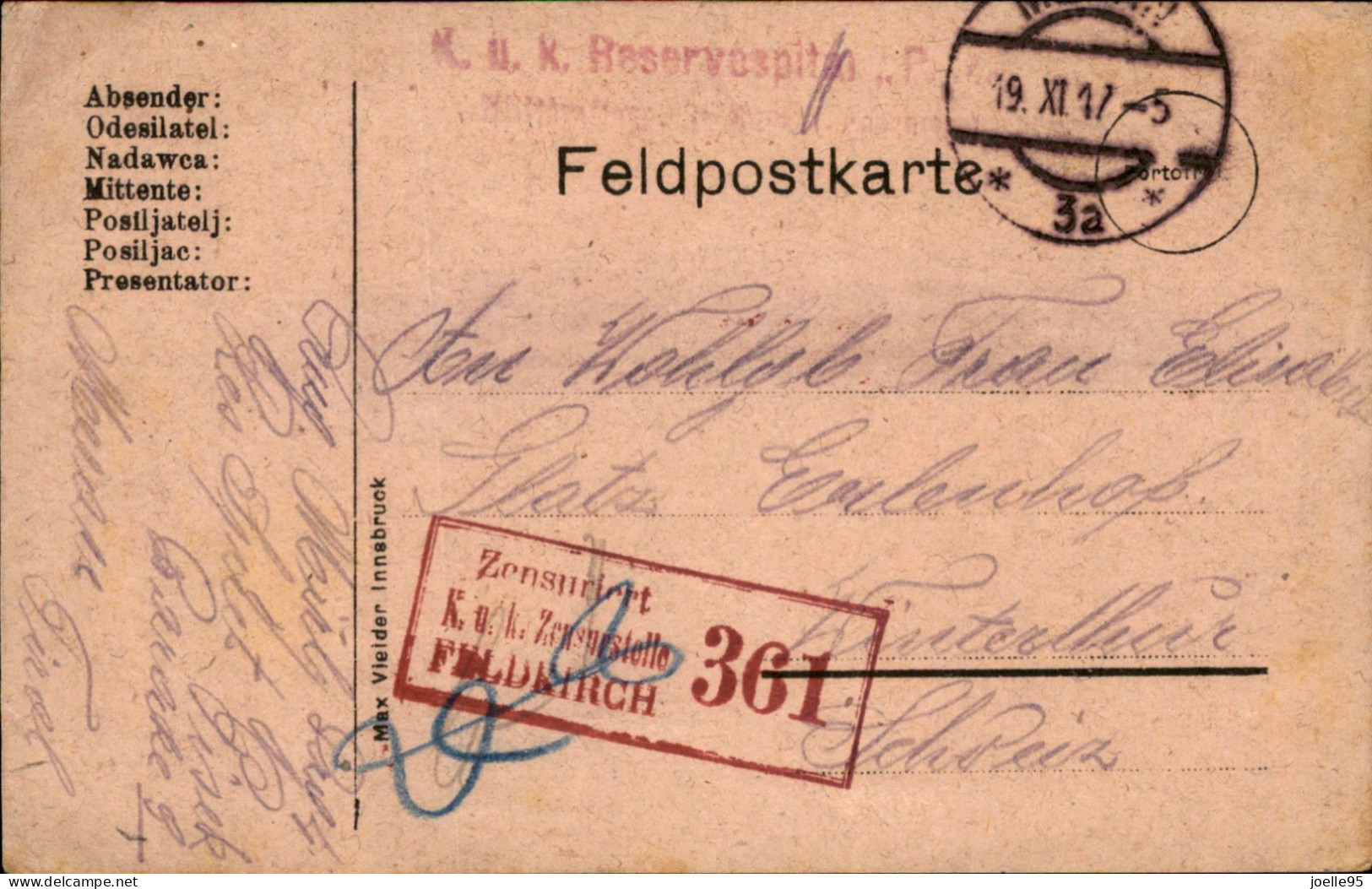 Oostenrijk - Austria - KuK Feldpost - Zensuriert - Reservespital - 1917 - Otros & Sin Clasificación