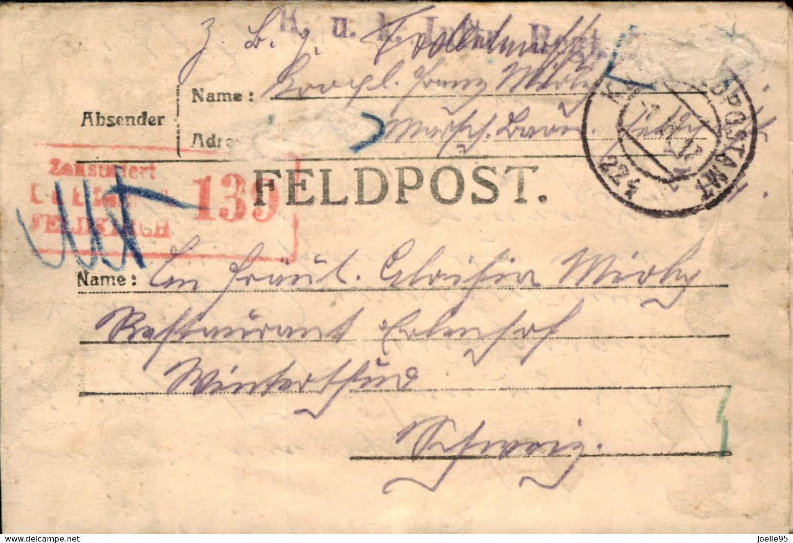 Oostenrijk - Austria - KuK Feldpost - Zensuriert - Feldkirch - 1917 - Andere & Zonder Classificatie