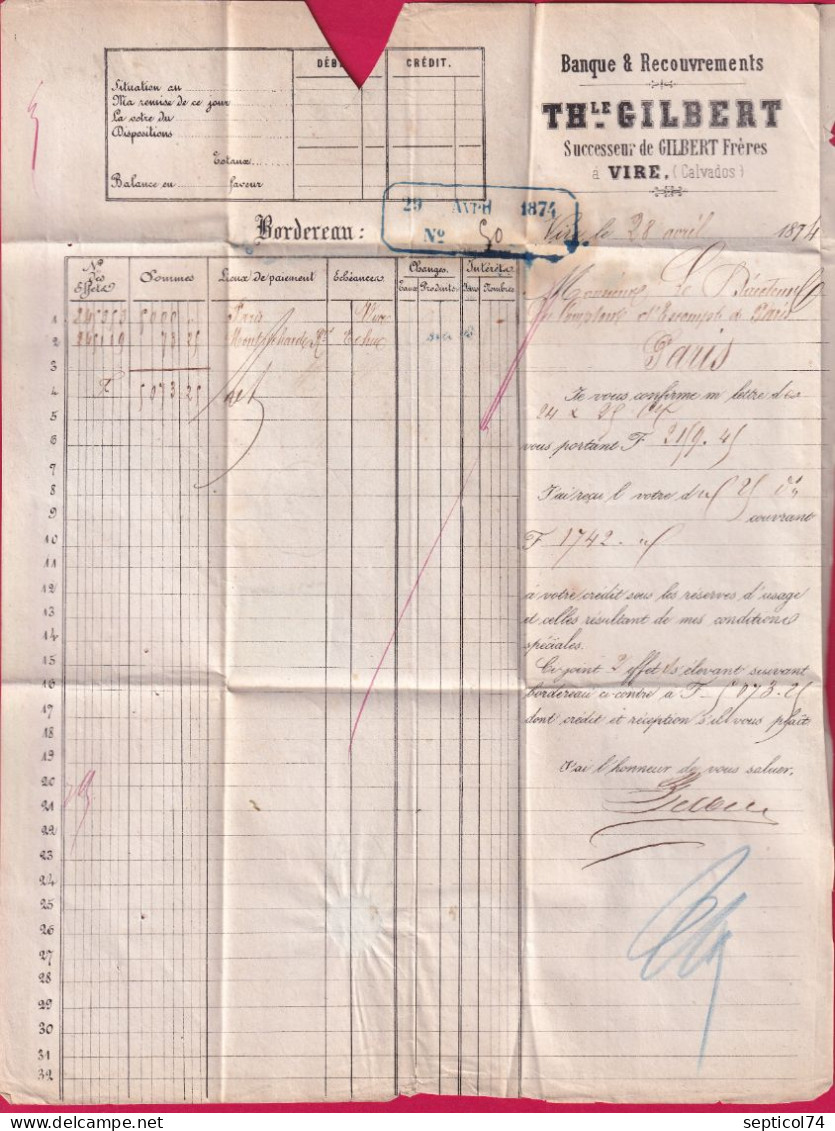 N°60B TYPE II CONVOYEUR STATION VIRE CALVADOS POUR PARIS LETTRE - 1849-1876: Période Classique