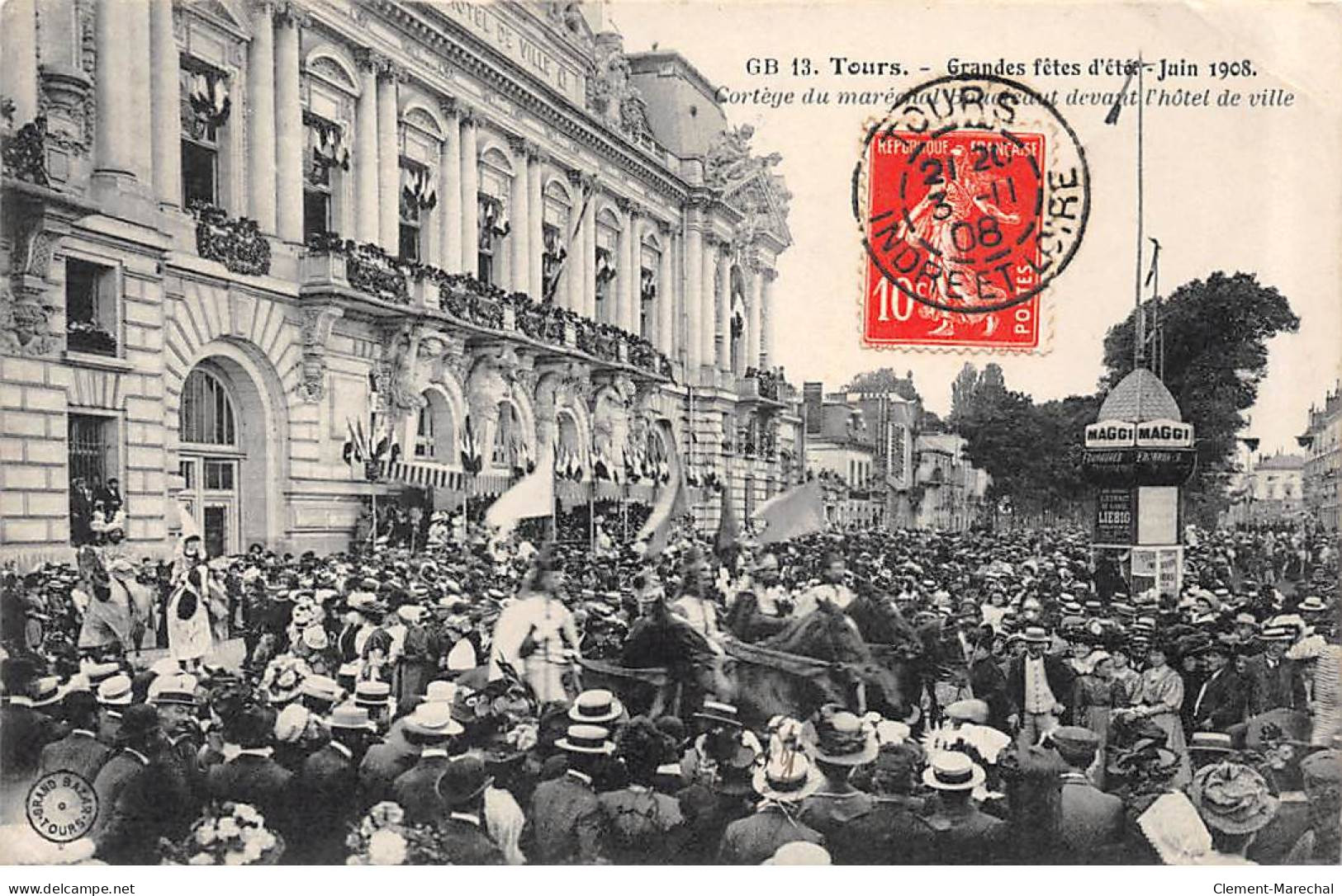 TOURS - Grandes Fêtes D'Eté Juin 1908 - Devant L'Hôtel De Ville - état - Tours