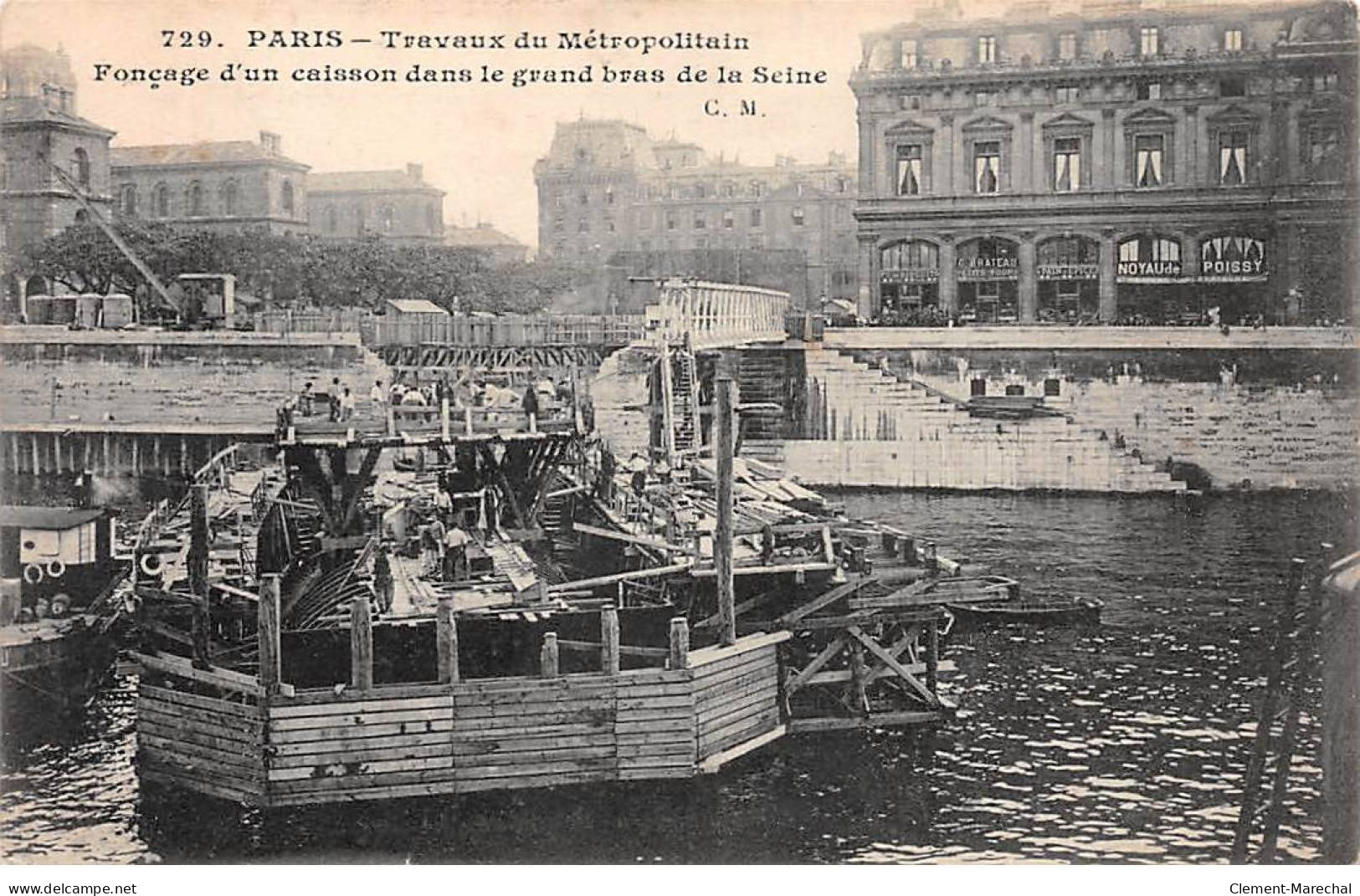 PARIS - Travaux Du Métropolitain - Fonçage D'un Caisson Dans Le Grand Bras De Seine - Très Bon état - Métro Parisien, Gares