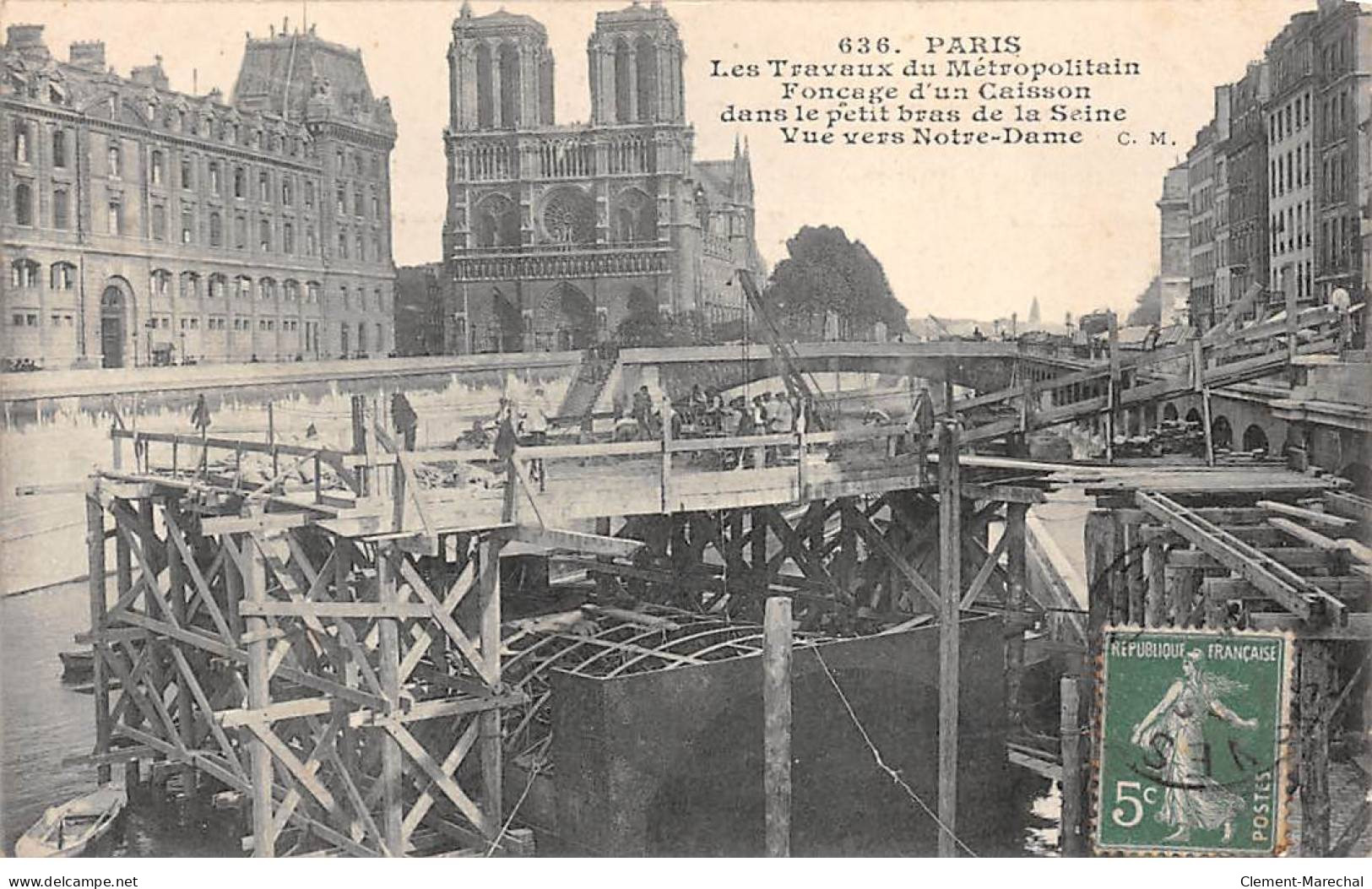 PARIS - Les Travaux Du Métropolitain - Fonçage D'un Caisson Dans Le Petit Bras De Seine - Notre Dame - Très Bon état - Métro Parisien, Gares