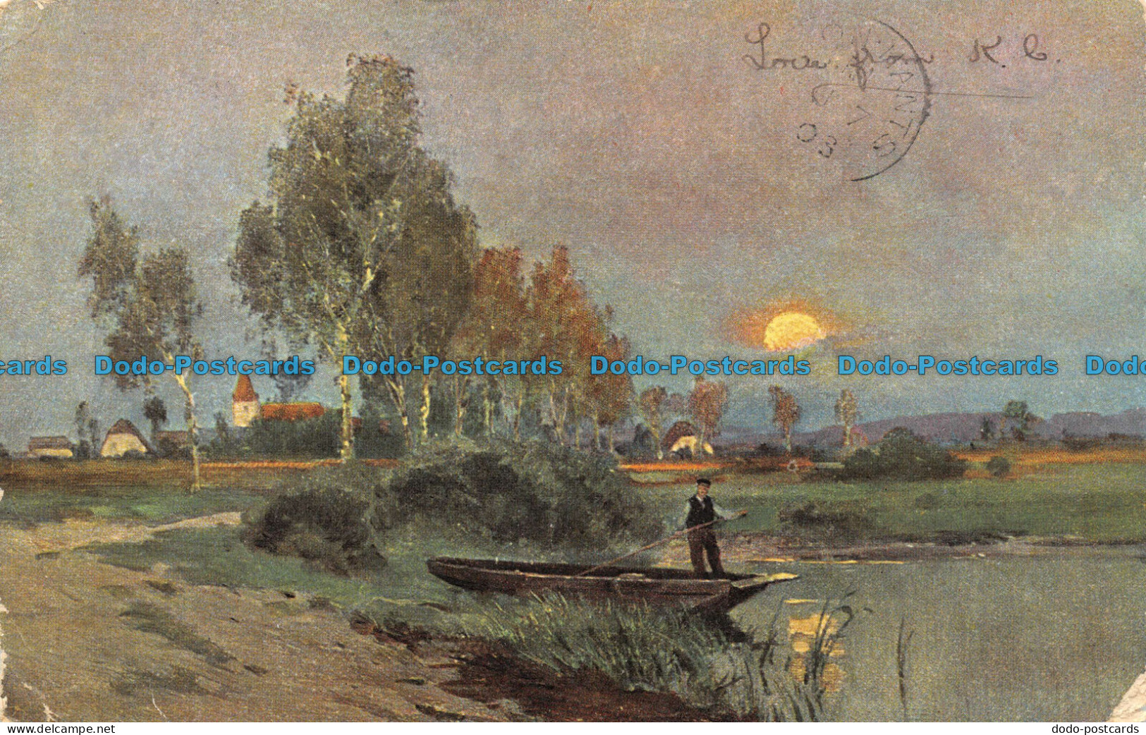 R078559 Landscape. Painting. Boat. Man. S. Hildesheimer. 1903. Postcard - World