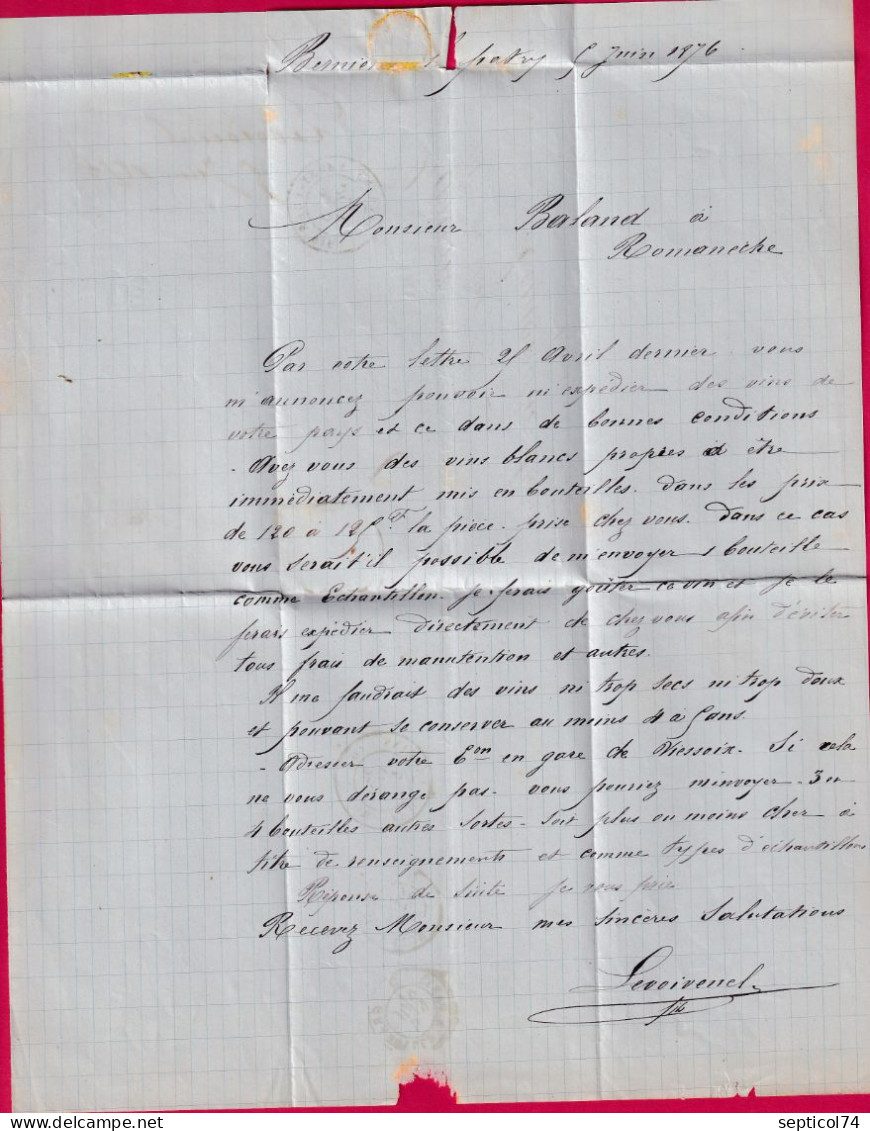 N°60 CAD TYPE 18 VASSY PRES VIRE CALVADOS OR BESNIERES LE PATRY POUR ROMANECHE THORINS LETTRE - 1849-1876: Période Classique