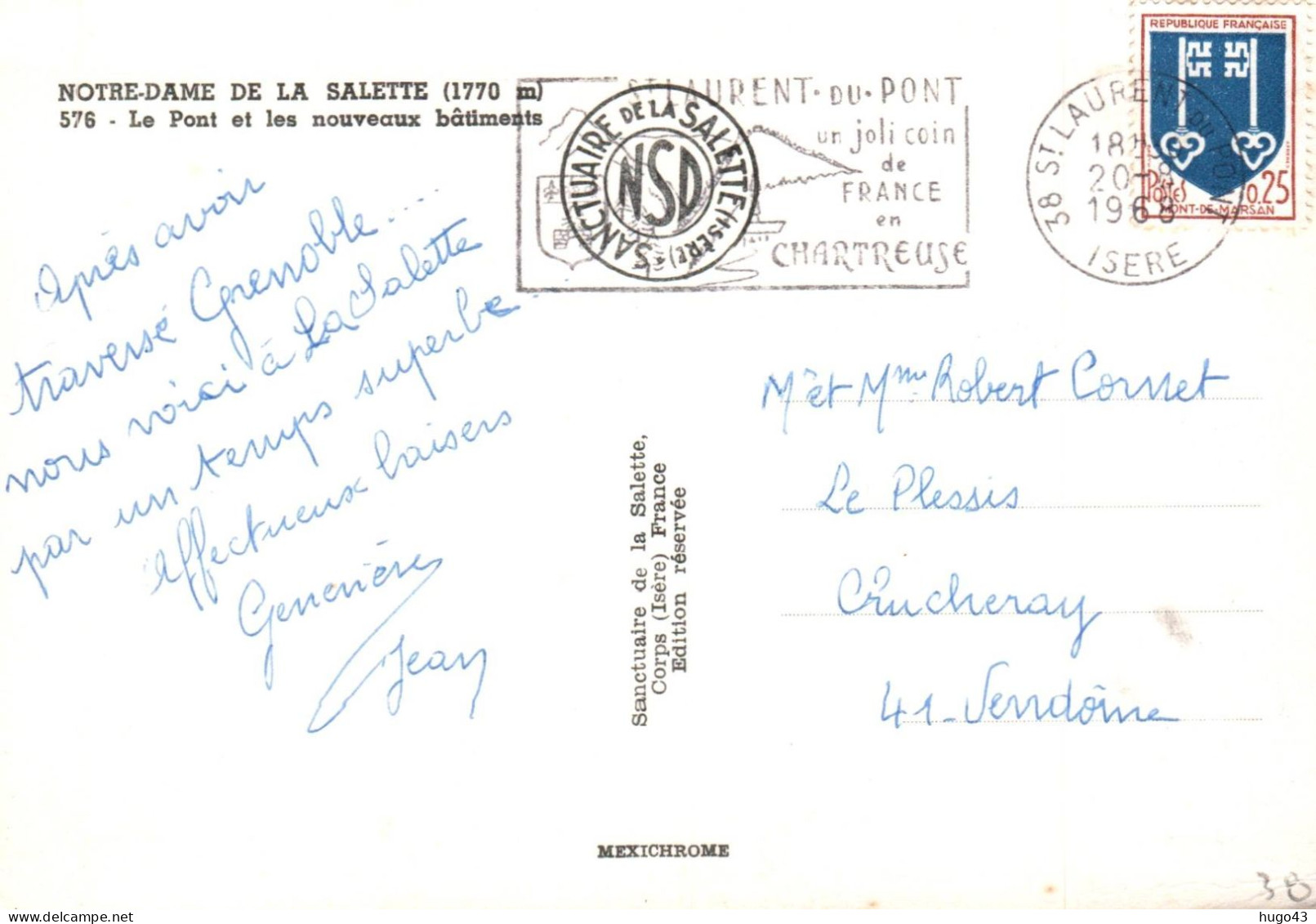 (RECTO / VERSO) LA SALETTE EN 1968 - N° 576 - LE PONT ET NOUVEAUX BATIMENTS - CPSM GF - La Salette