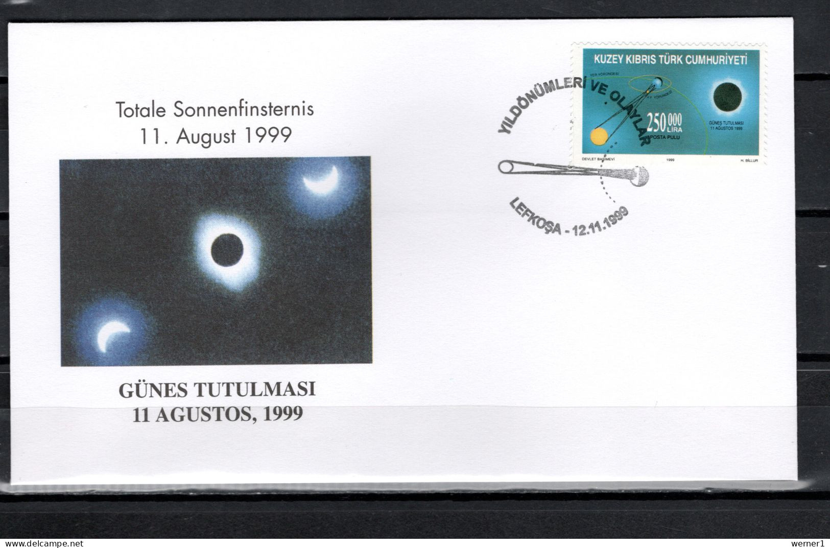 Turkish Cyprus 1999 Space, Total Eclipse Stamp On FDC - Europe