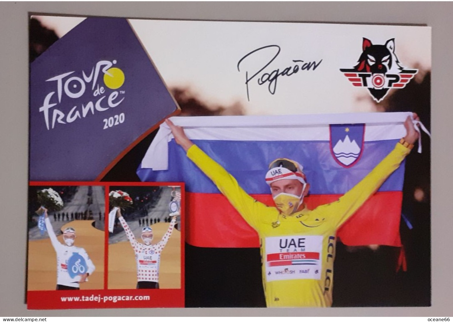 Autographe Tadej Pogacar Tour De France 2020 Format A5 - Cycling