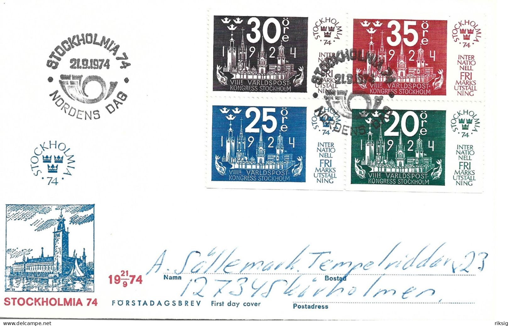 Stamp Exhibition - Stockholmia 74.  Stockholm Sweden 1974.  H-1697 - Exposiciones Filatélicas