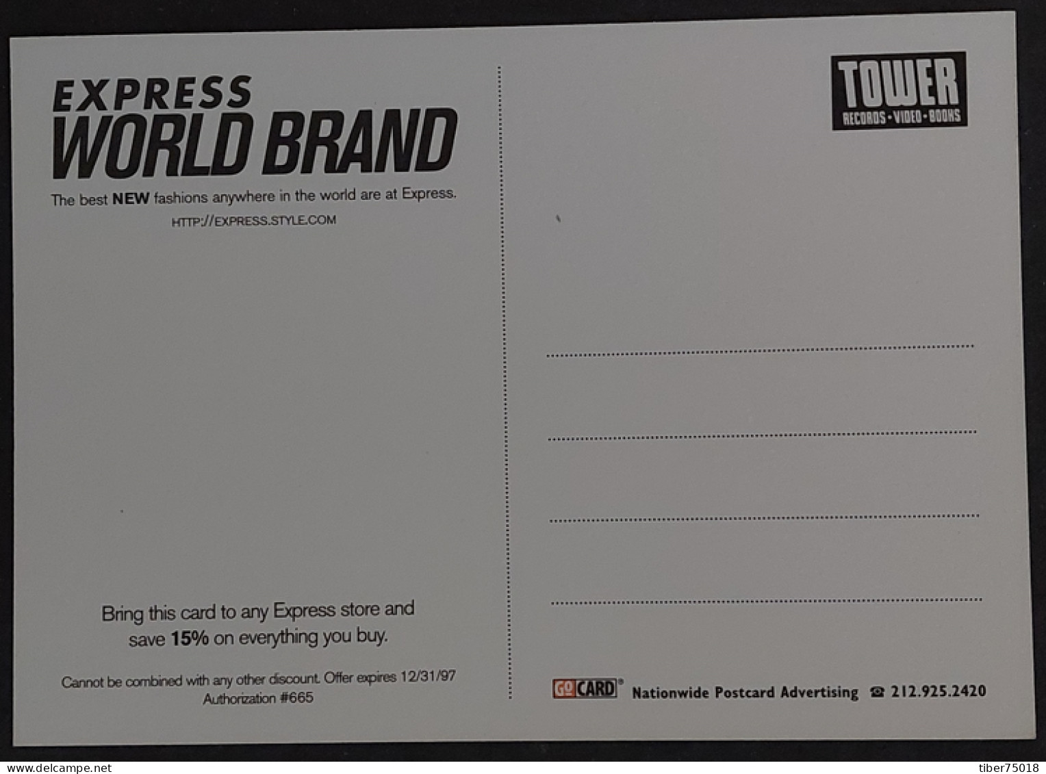 Carte Postale (Tower Records) Express World Brand (mode - Vêtements) The Best NEW Fashions... - Advertising