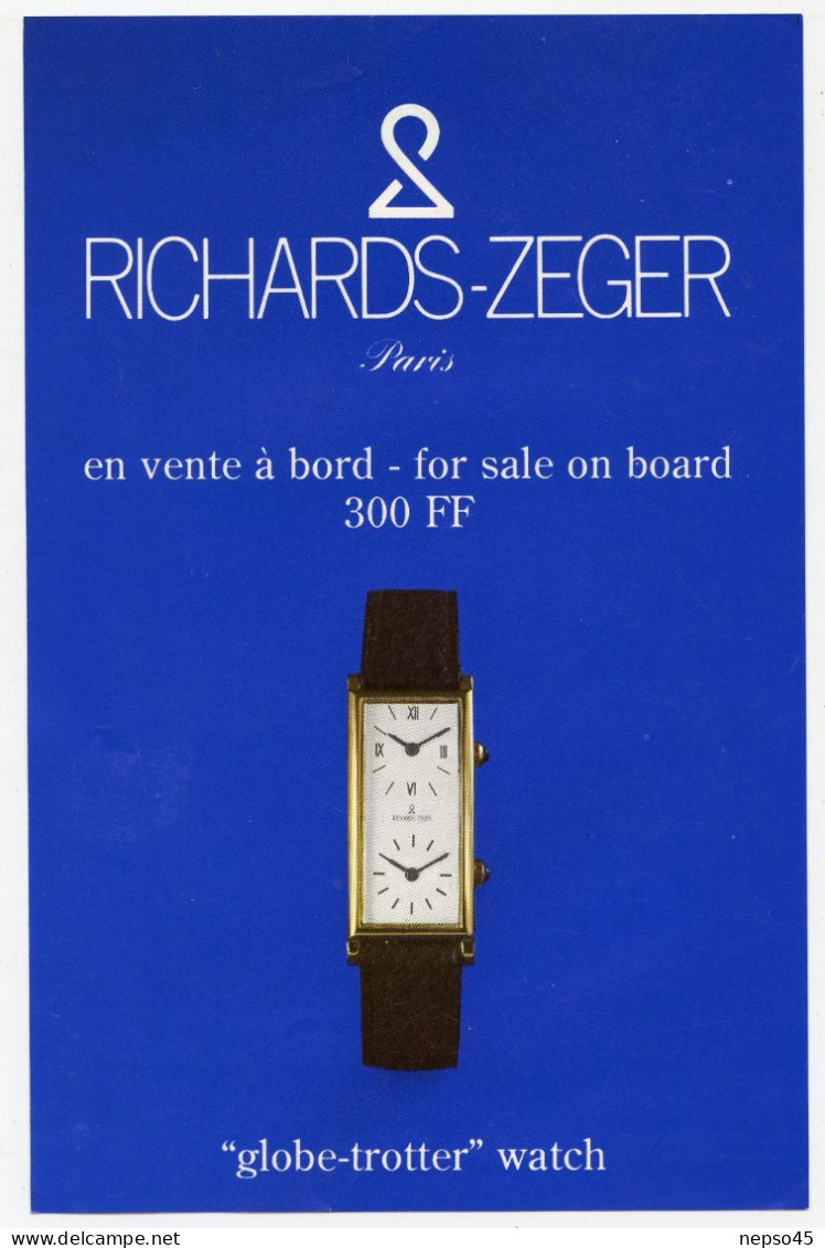 Air France.Tarif Des Prix à Bord.Articles De Paris.Tabacs.Boissons.Montre Richerds-Zeger Double Cadrans Fuseaux Horaires - Advertisements