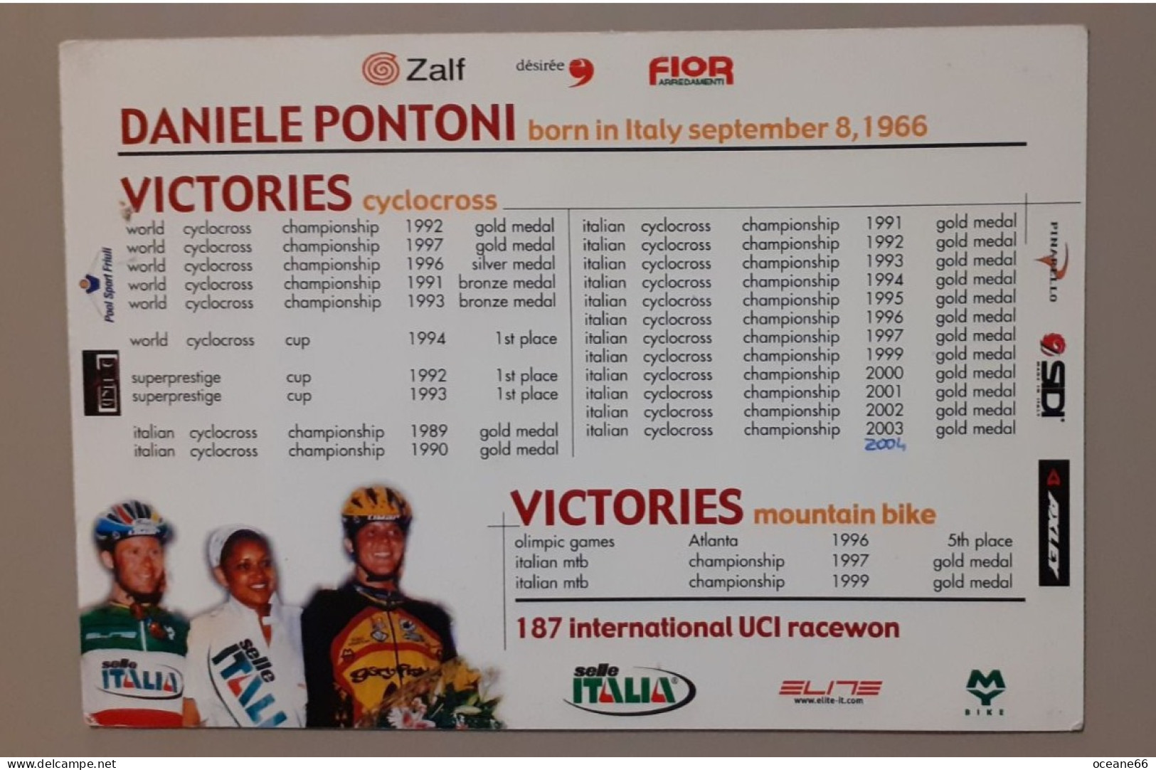 Autographe Daniele Pontoni Cyclocross Format 13 X 19 Cm - Cycling