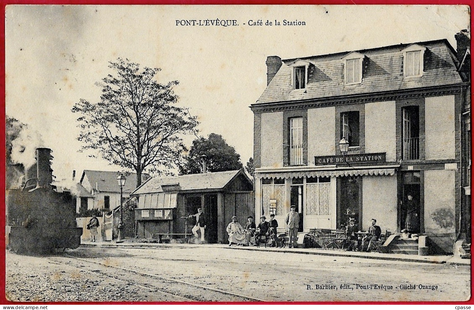 Rare CPA 14 PONT-L'EVÊQUE - CAFE De La STATION (TRAMWAY) - Pont-l'Evèque