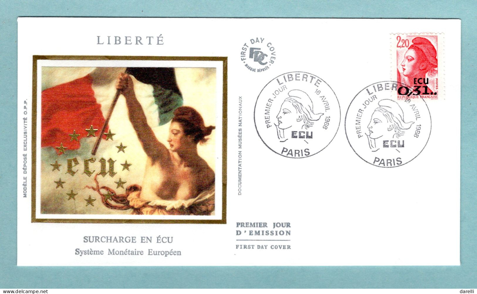 FDC France 1988 - Type Liberté De Gandon 1988 (d'Eugène Delacroix) - Valeur 0,31 ECU - Monnaie Européenne - YT 2530 - 1980-1989