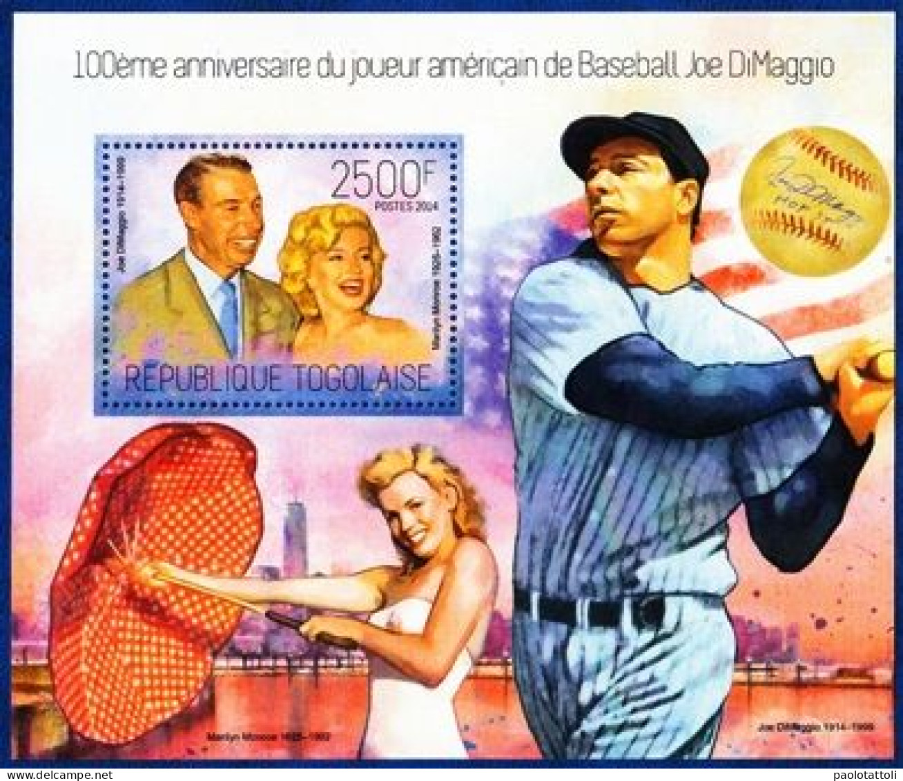 Togo, 2014-  100ème Anniversaire Joe Di Maggio, 2500F. Block NewNH - Béisbol