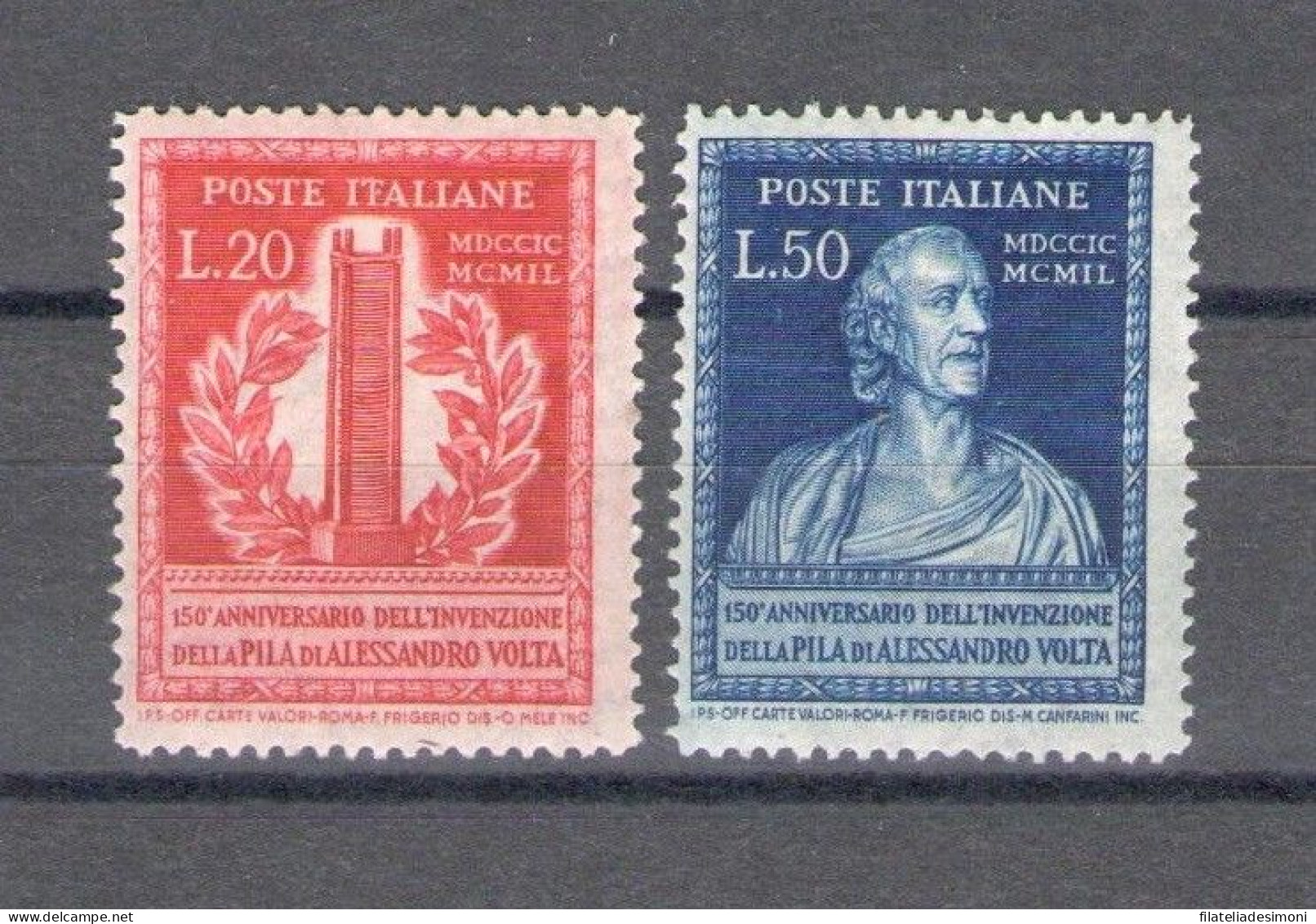 1949 Italia - Repubblica, 150 Anniversario Pila Di Volta, 2 Valori, N. 611/12 - MNH** - Altri & Non Classificati