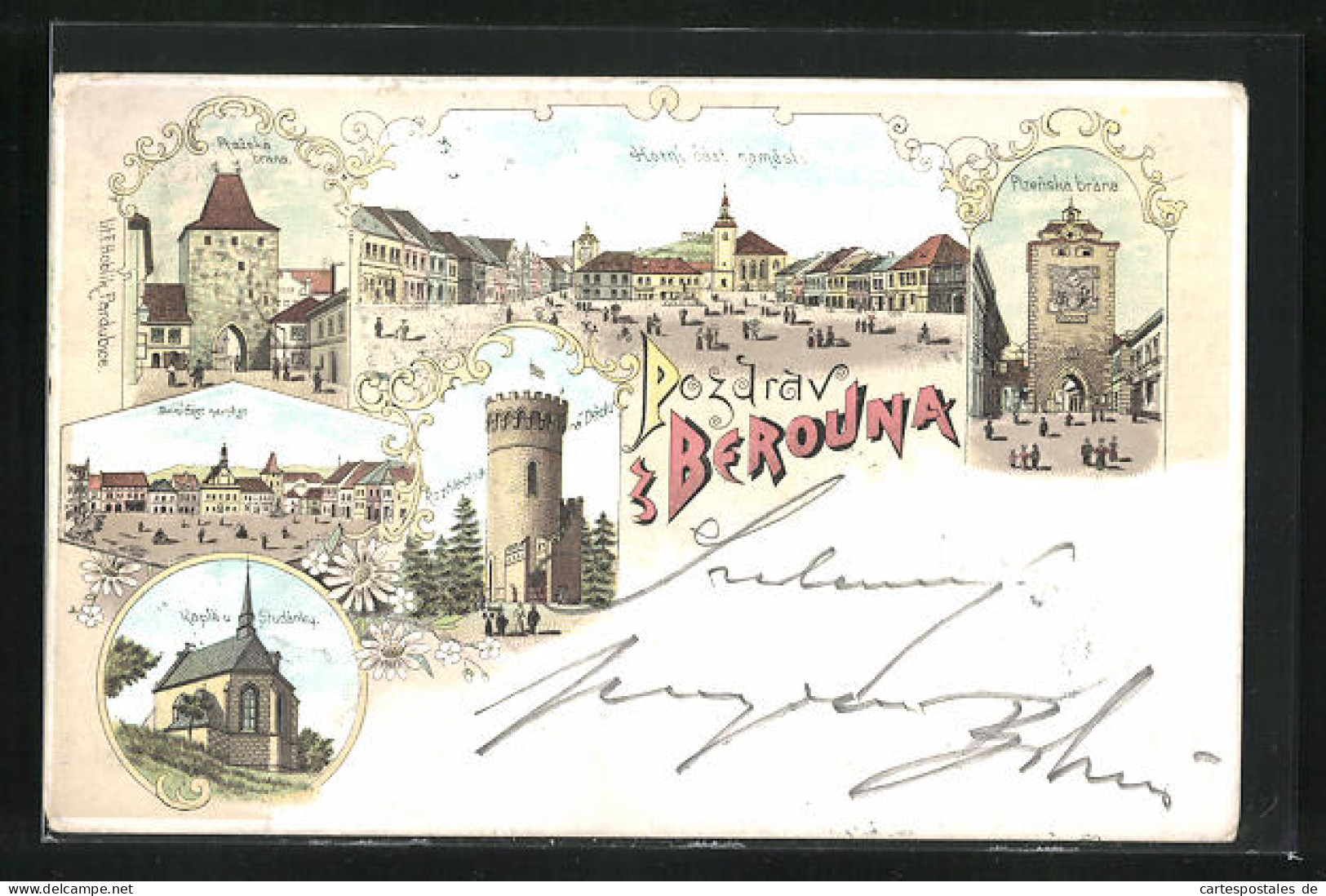 Lithographie Beraun / Beroun, Horni Cast Namesti, Plenska Brana, Kaple U Studanky  - Czech Republic