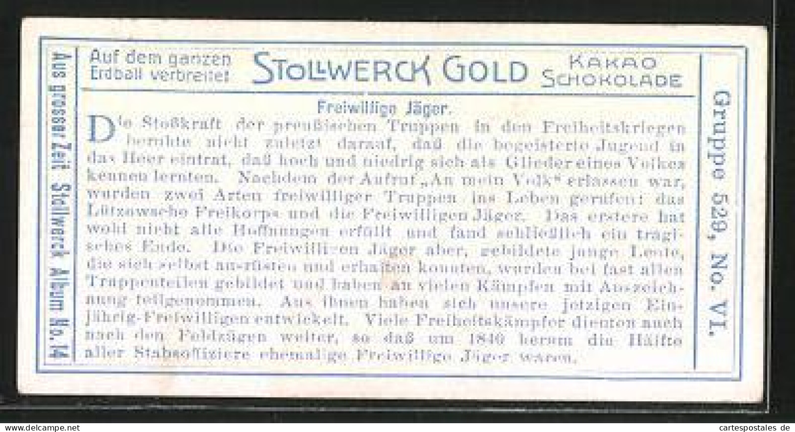 Sammelbild Stollwerck Gold Kakao Schokolade, Aus Grosser Zeit, Freiwillige Jäger  - Sonstige & Ohne Zuordnung