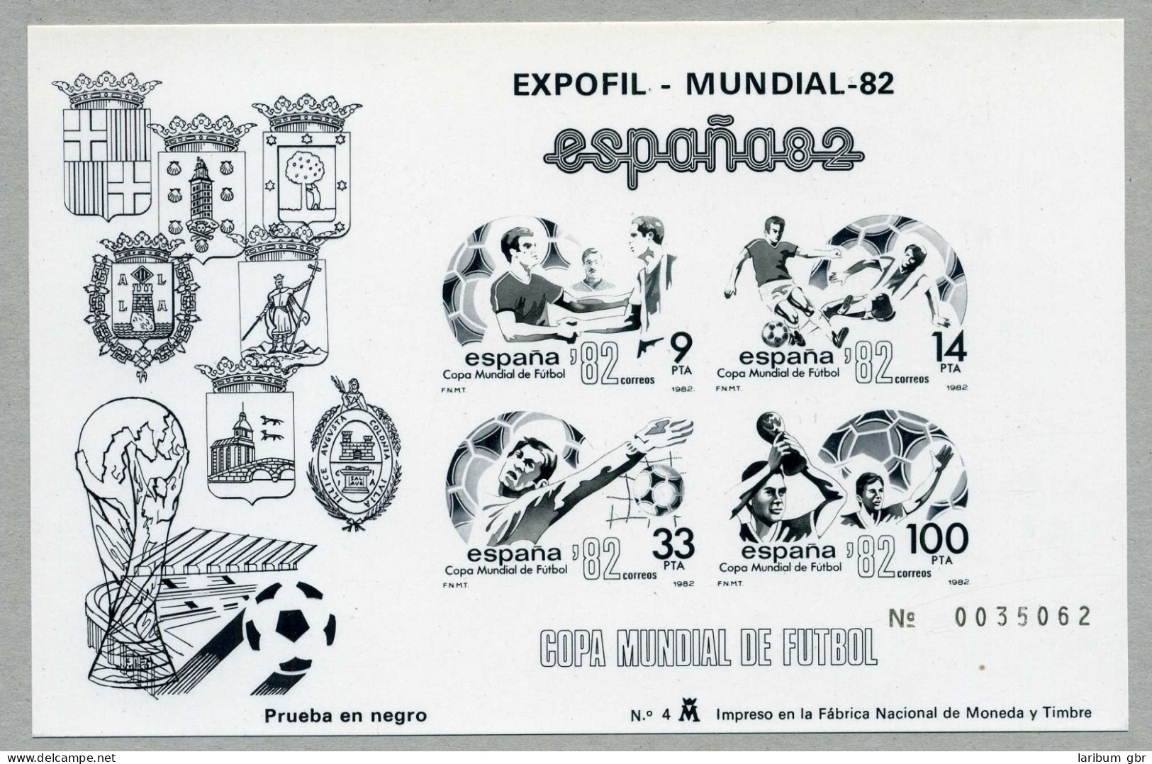 Spanien Schwarzdruck Block 25 Fussball WM 82 #GE517 - Sonstige & Ohne Zuordnung