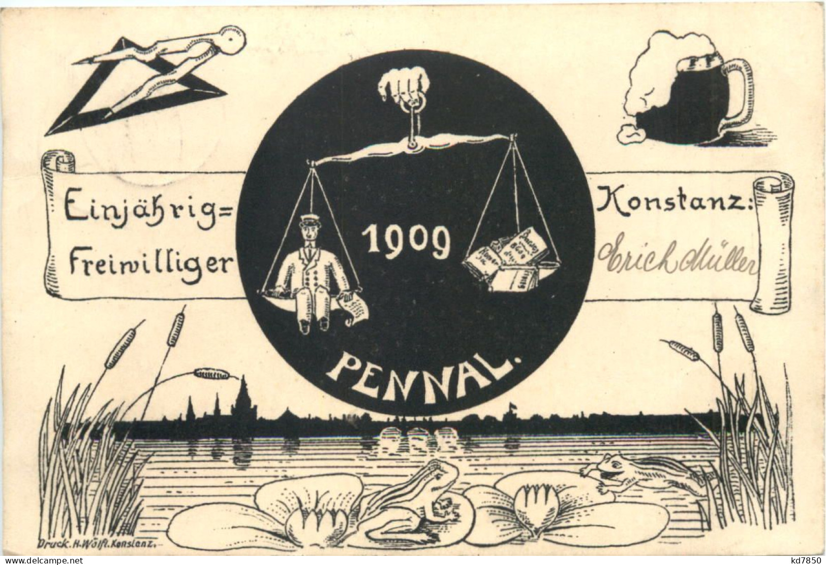 Konstanz - Einjährige Freiwillinger Pennal 1909 - Studentika - Konstanz