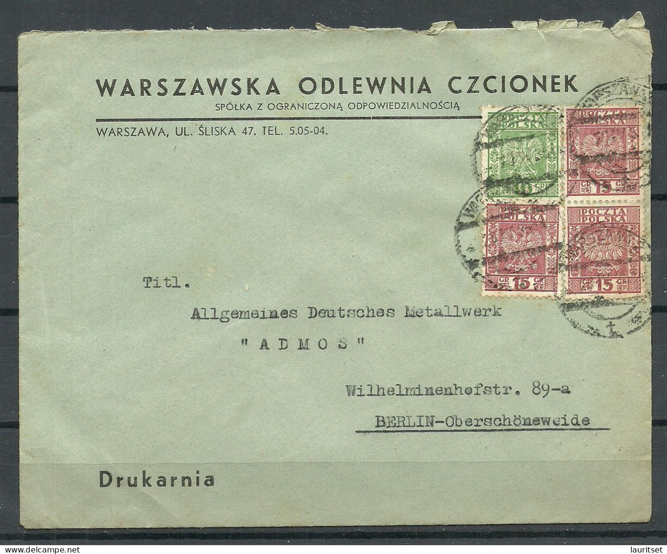 POLEN Poland 1935 Commercial Cover Printed Matter O Warschawa To Germany - Storia Postale