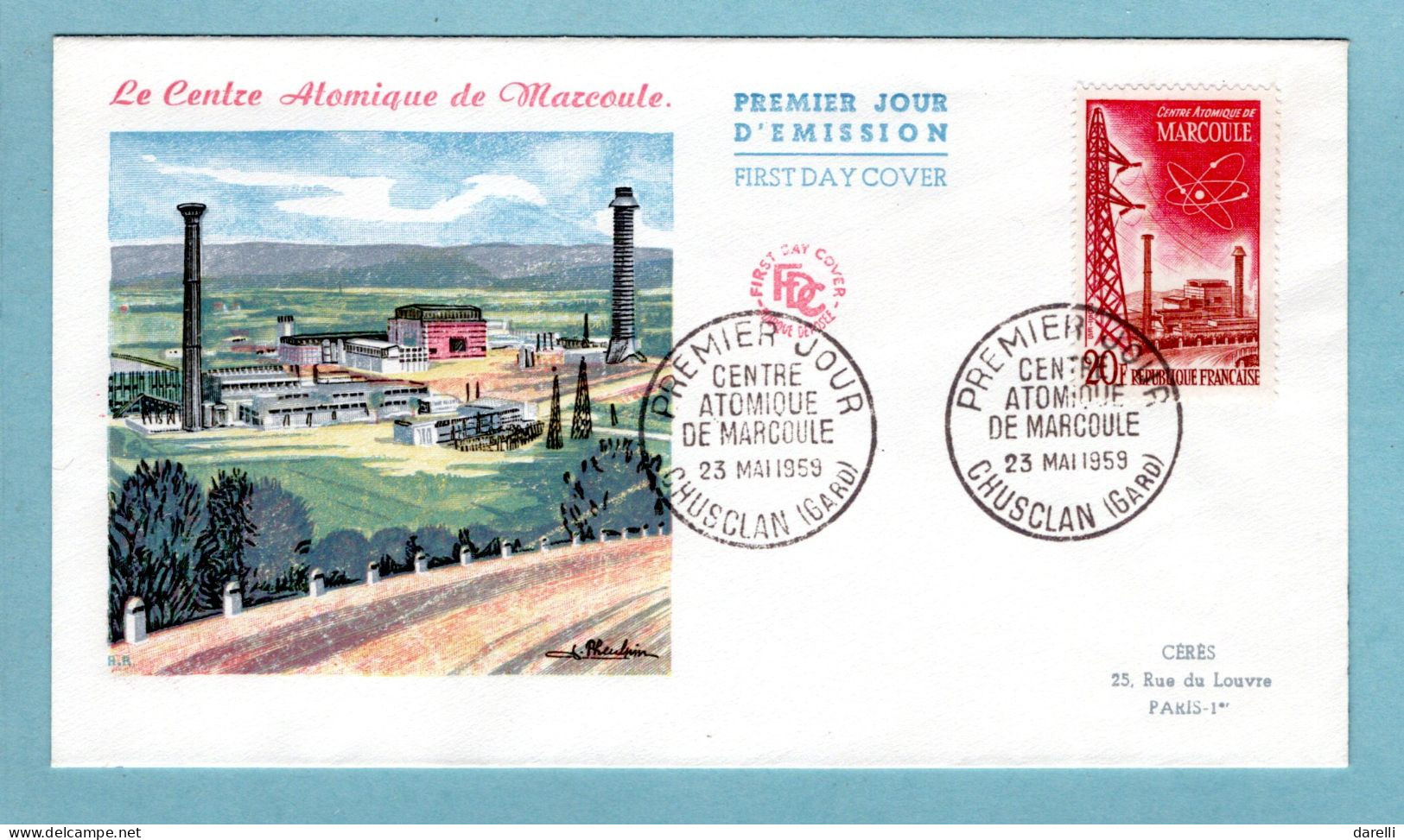 FDC France 1959 - Centre Atomique De Marcoule YT 1204 - Chusclan - 1950-1959