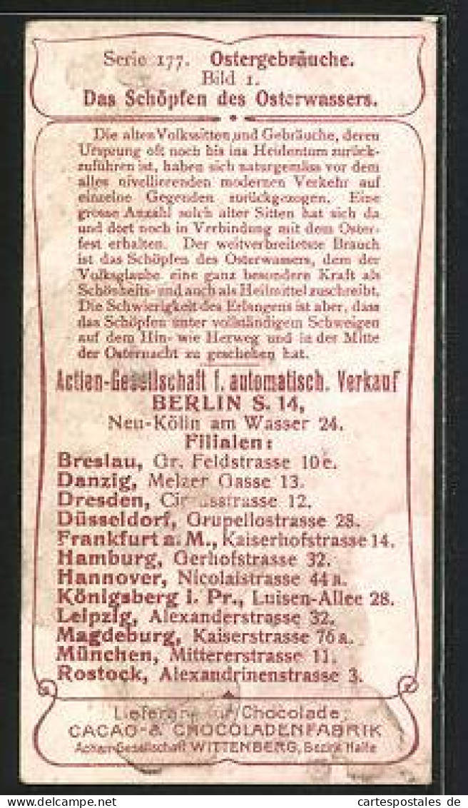 Sammelbild Cacao- & Chocoladenfabrik, Ostergebräuche, Das Schöpfen Des Osterwassers  - Other & Unclassified