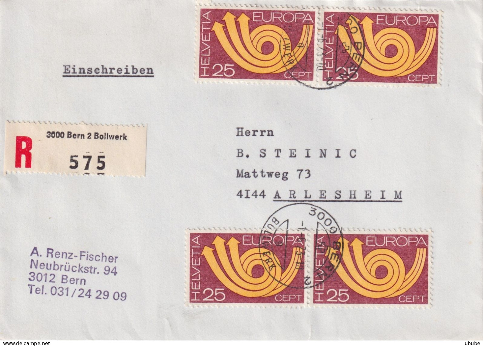 R Brief  Bern Bollwerk - Arlesheim         1973 - Storia Postale