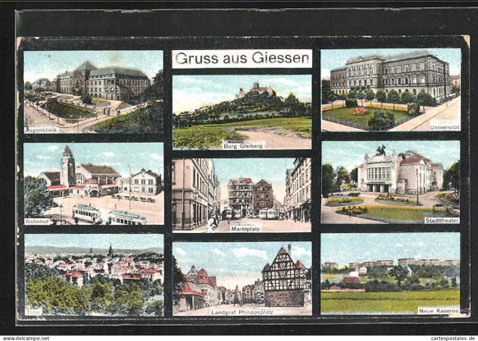 AK Giessen, Panorama, Marktplatz, Universität & Kaserne  - Giessen