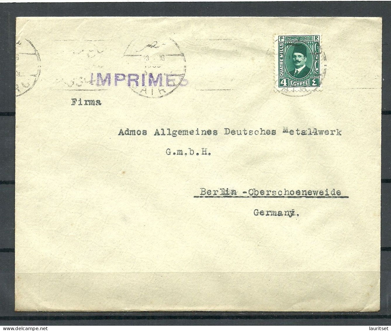 EGYPT 1935 Cover To Germany Imprimes - Covers & Documents