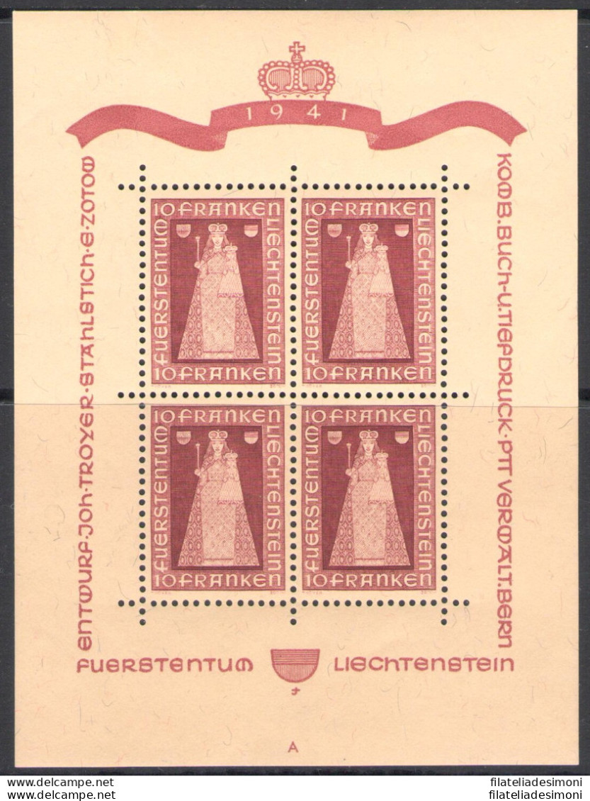 1941 Liechtenstein - BF 5, Foglietto Madonna Di Dux, MNH** - Autres & Non Classés