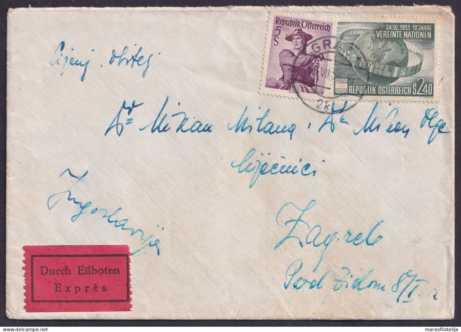 Austria 1956, United Nations , Folk Costumes, Express Letter From Gratz - Autres & Non Classés