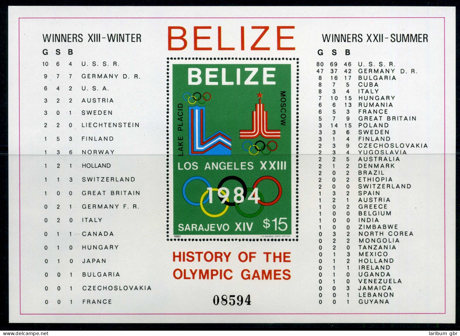 Olympiade 1984 Belize Block 37 A Postfrisch #JG553 - Belice (1973-...)