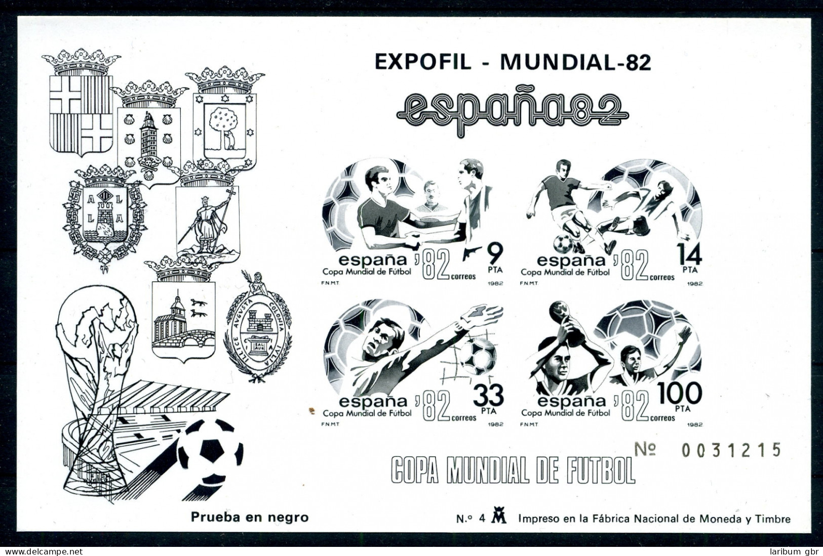Spanien Schwarzdruck Block 25 Postfrisch Fußball #GE599 - Sonstige & Ohne Zuordnung