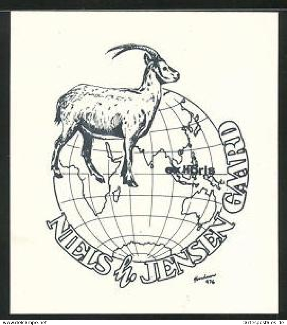 Exlibris Niels H. Jensen Gaard, Ziege Auf Globus  - Ex Libris