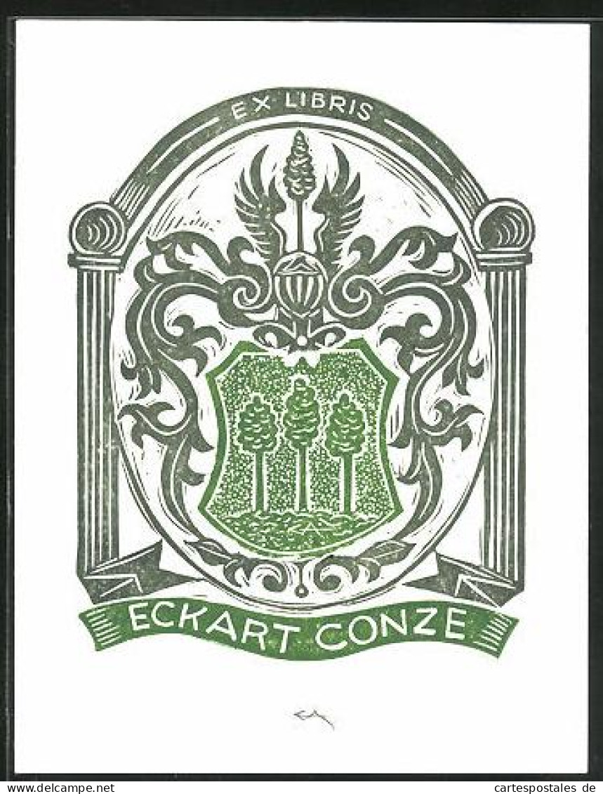 Exlibris Eckart Conze, Wappen Mit Bäumen  - Ex Libris