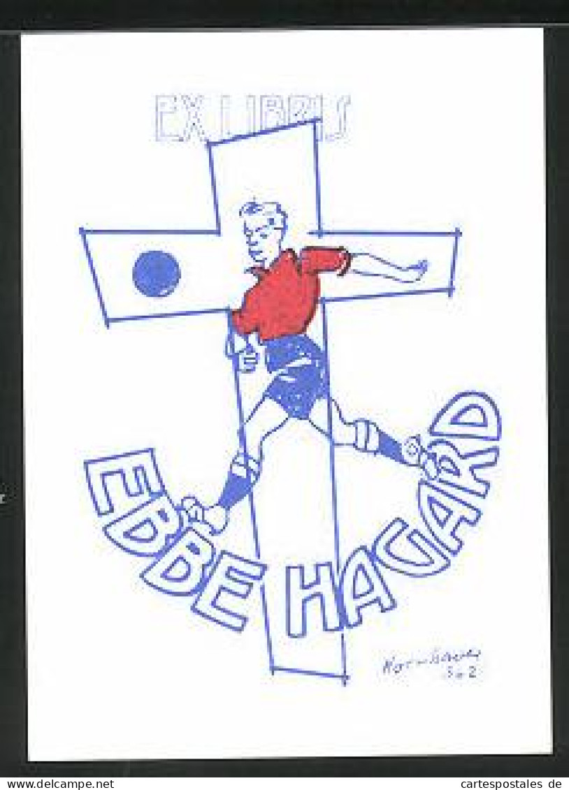 Exlibris Ebbe Hagard, Fussballspieler Im Lauf, Kreuz  - Exlibris