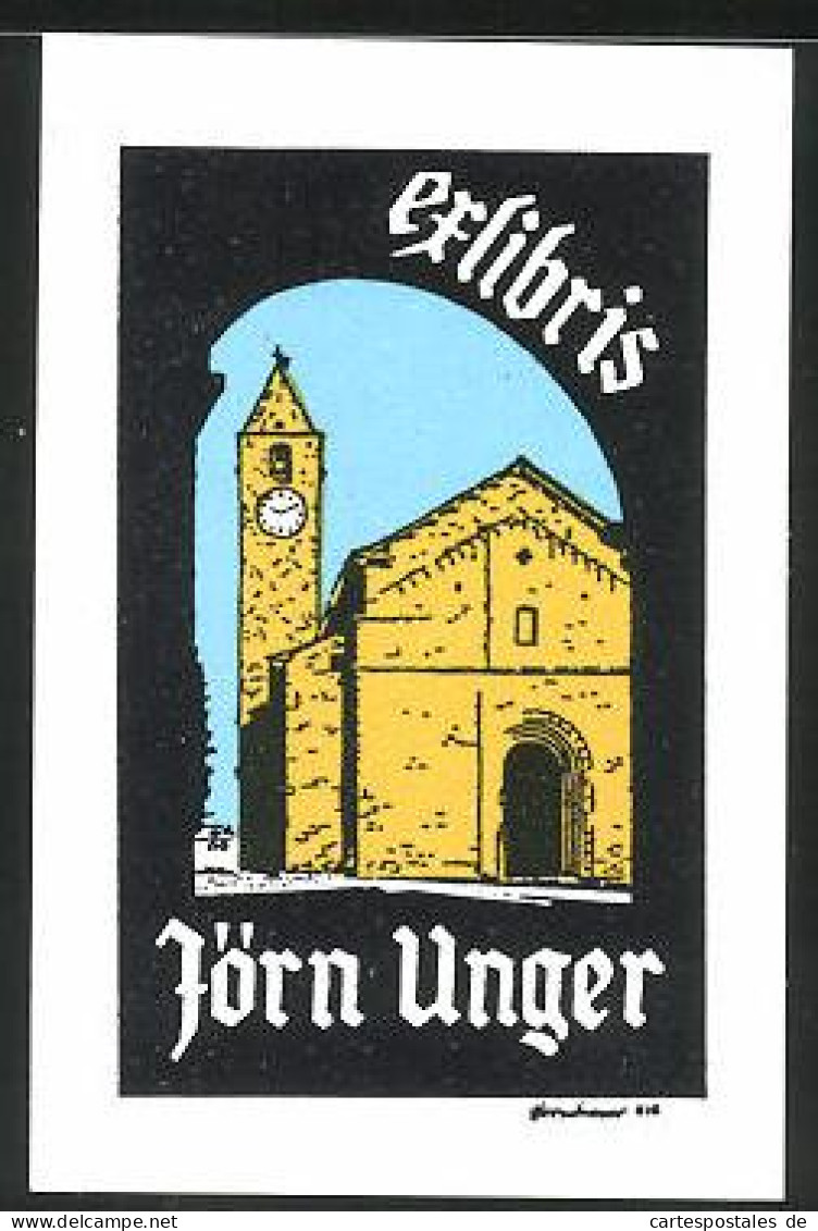 Exlibris Jörn Unger, Romanische Kirche Mit Glockenturm  - Exlibris