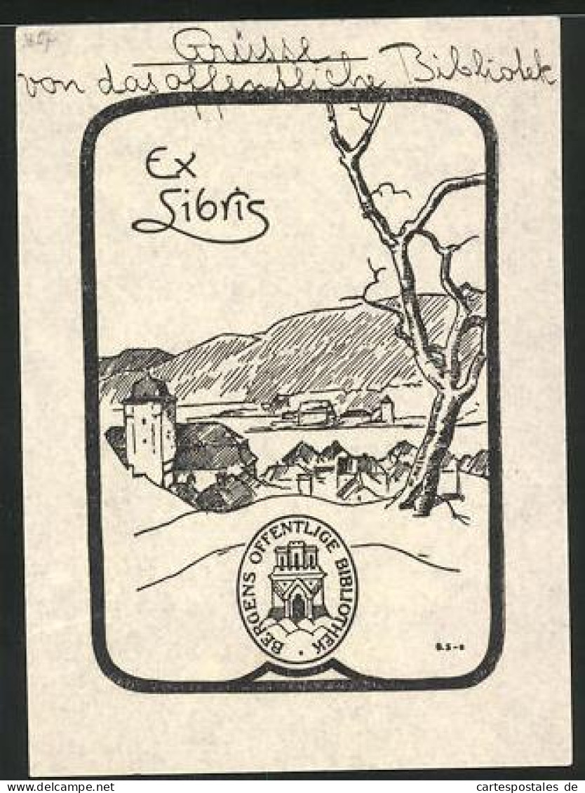 Exlibris Bergen, Stadtansicht Bergen, Öffentliche Bibliothek  - Ex Libris