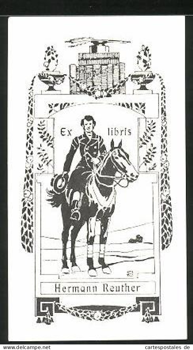 Exlibris Hermann Reuther, Reitsport, Jockey Zu Pferd  - Exlibris