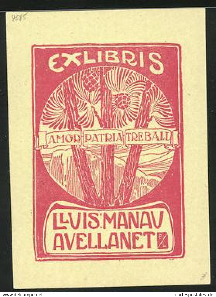 Exlibris Amor Patria Treball, Kokosnuss Palme  - Ex Libris