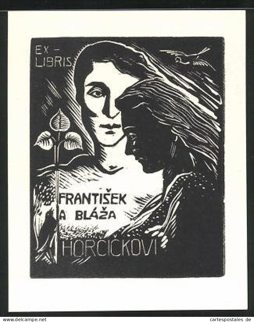 Exlibris Frantisek A Blaza, Mann Und Frau Blicken Melancholisch, Vögel  - Ex Libris