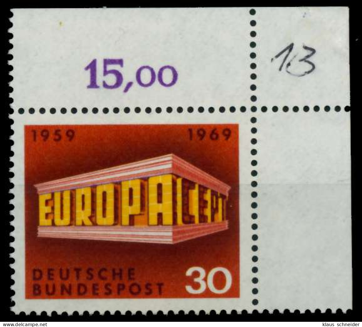 BRD BUND 1969 Nr 584 Postfrisch ECKE-ORE X8C6D0A - Unused Stamps