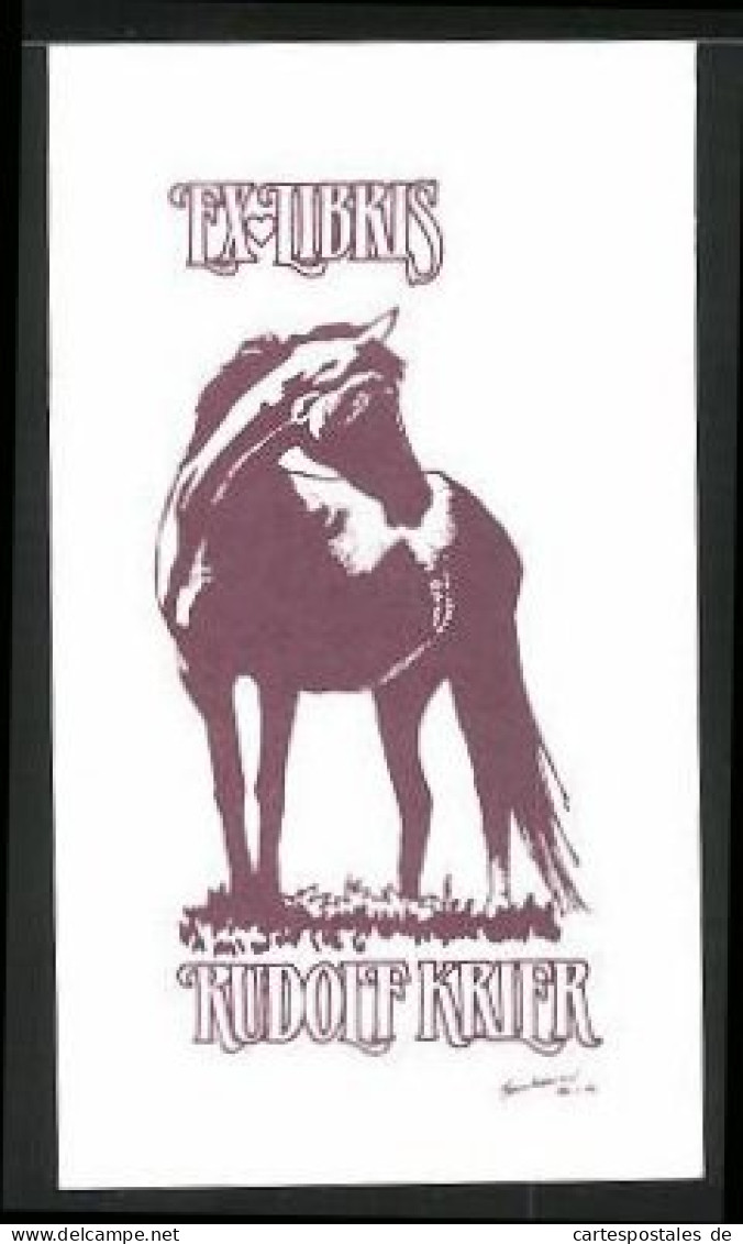 Exlibris Rudolf Krier, Pferd Schaut Zur Seite  - Ex-Libris