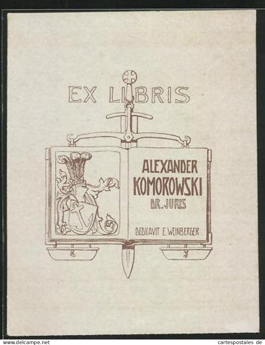 Exlibris Alexander Komorowski, Waage Mit Schwert Und Buch  - Exlibris