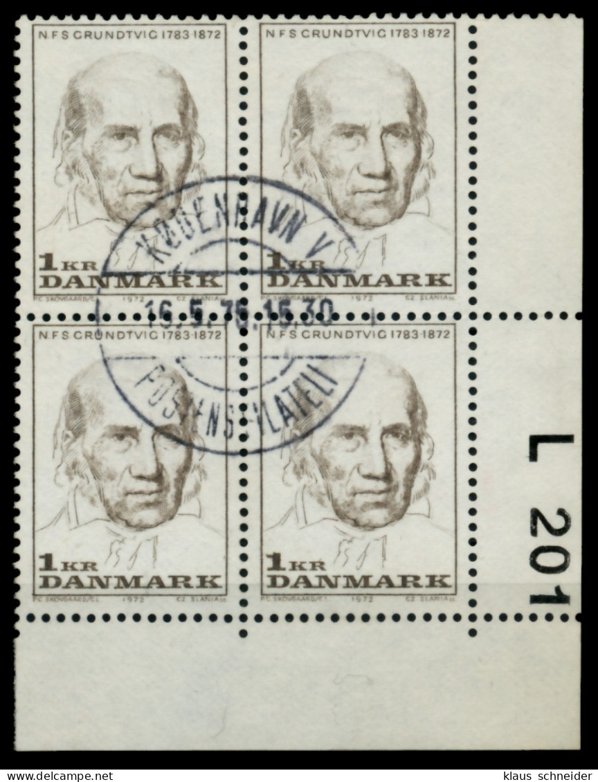 DÄNEMARK Nr 522 Zentrisch Gestempelt VIERERBLOCK ECKE-URE X90DEFE - Used Stamps