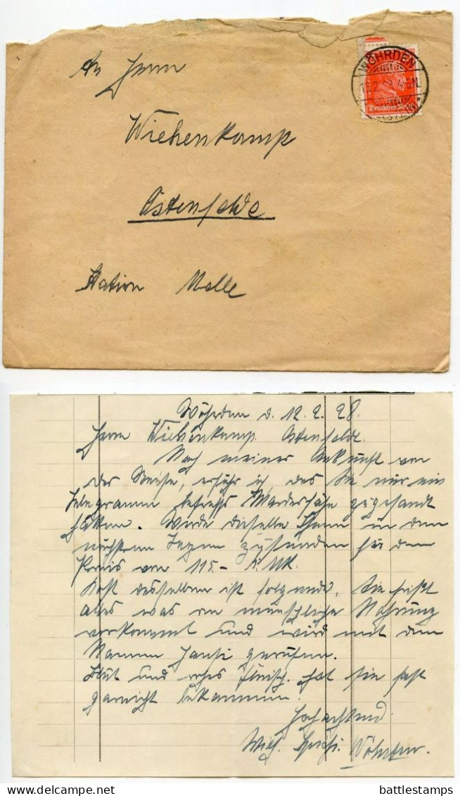 Germany 1928 Cover & Letter; Wöhrden To Ostenfelde; 15pf. Immanuel Kant - Storia Postale