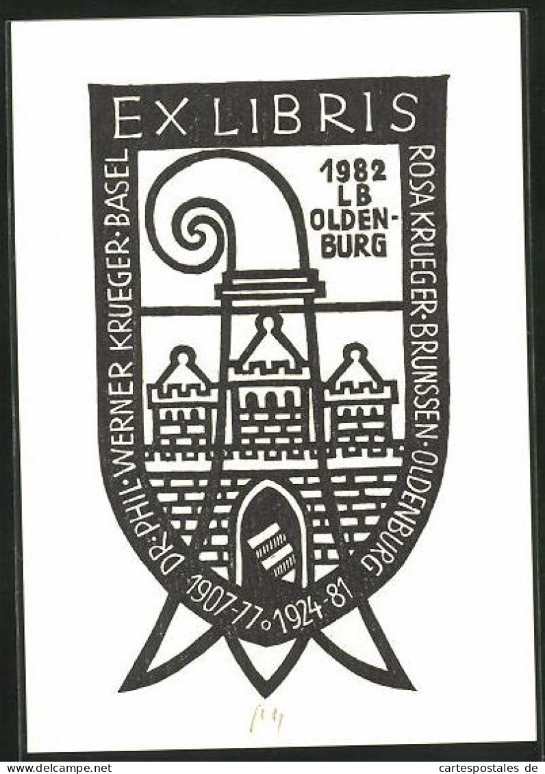 Exlibris Dr. Phil Werner Krueger, Rosa Krueger Brunssen, Wappen  - Ex Libris