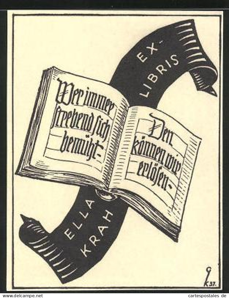 Exlibris Ella Krah, Buch Mit Spruch  - Ex-libris